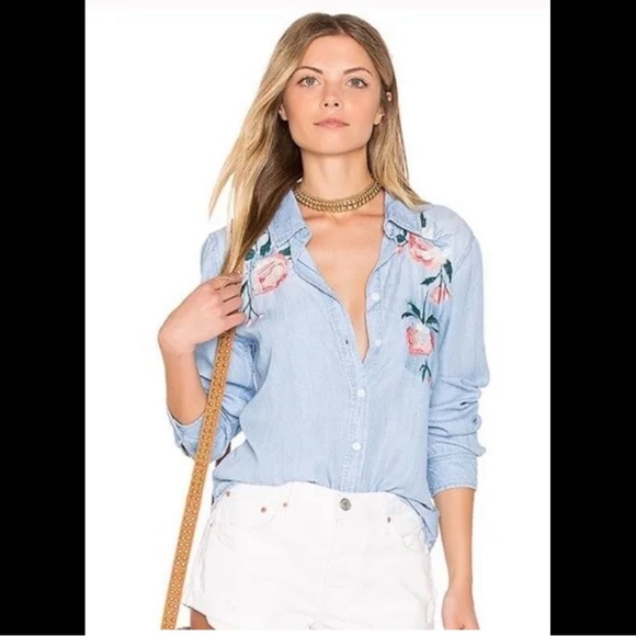 RAILS Chandler Vintage Wash Floral Embroidered Shirt Top Blouse Button Up Down - Picture 2 of 14